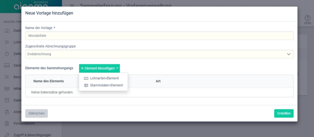 aipama neue Vorlage hinzufügen