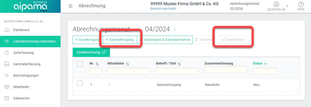 aipama Abschluss Erfassung Sammelvorgang