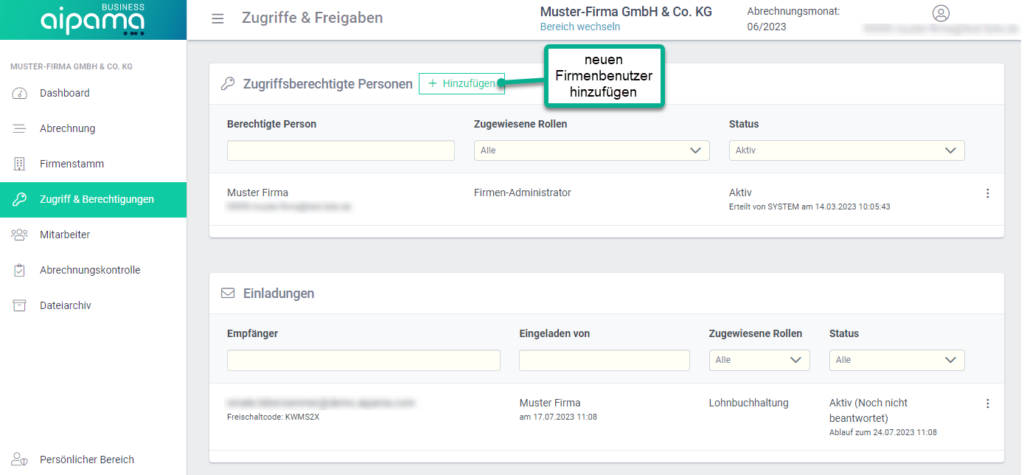 aipama Zugriff und Berechtigungen