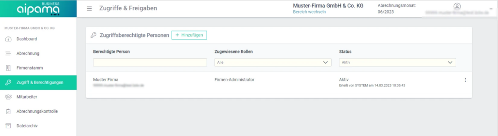 aipama Zugriffe anlegen