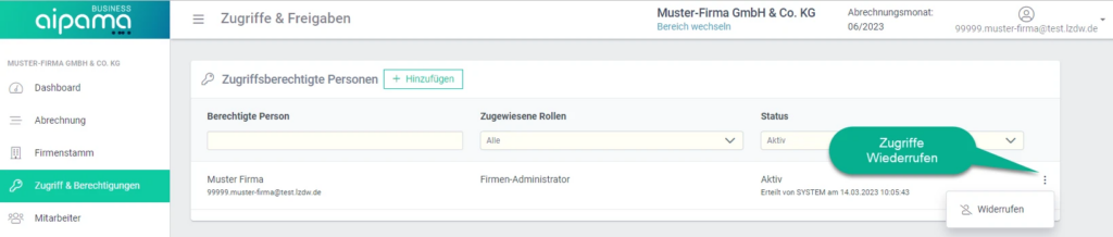 aipama Zugriffe widerrufen