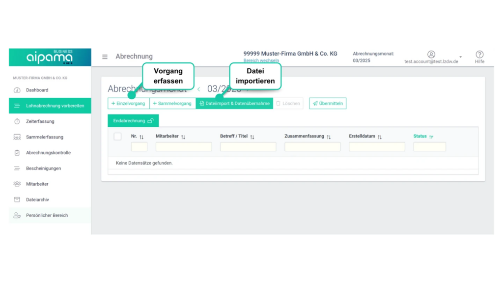 aipama Lohnabrechnung vorbereiten