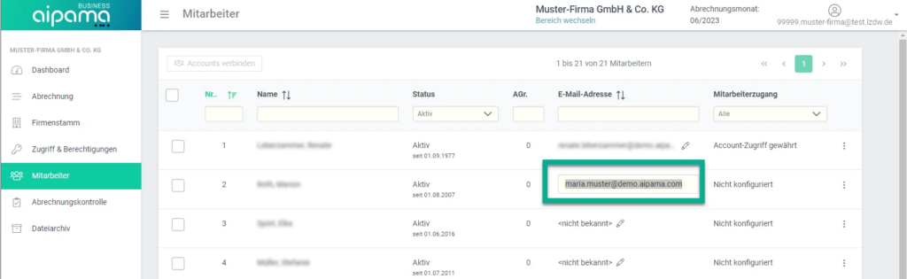 aipama Mail erfassen