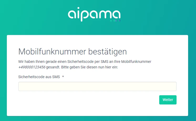 aipama Mobilfunknummer bestätigen