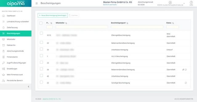 aipama Übersicht der Bescheinigungen