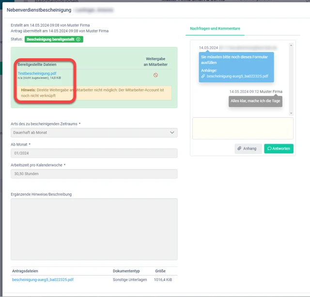 aipama Bescheinigungen an mitarbeiter übermitteln