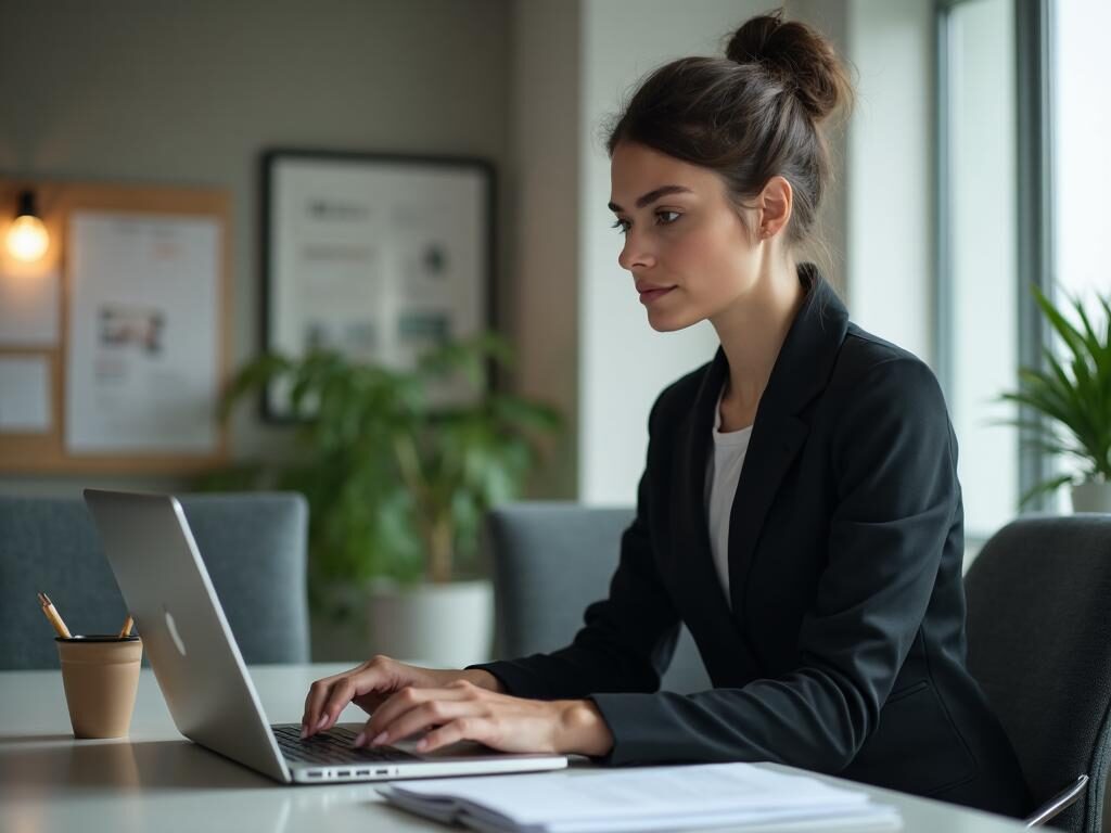 Frau im Büro mit Laptop